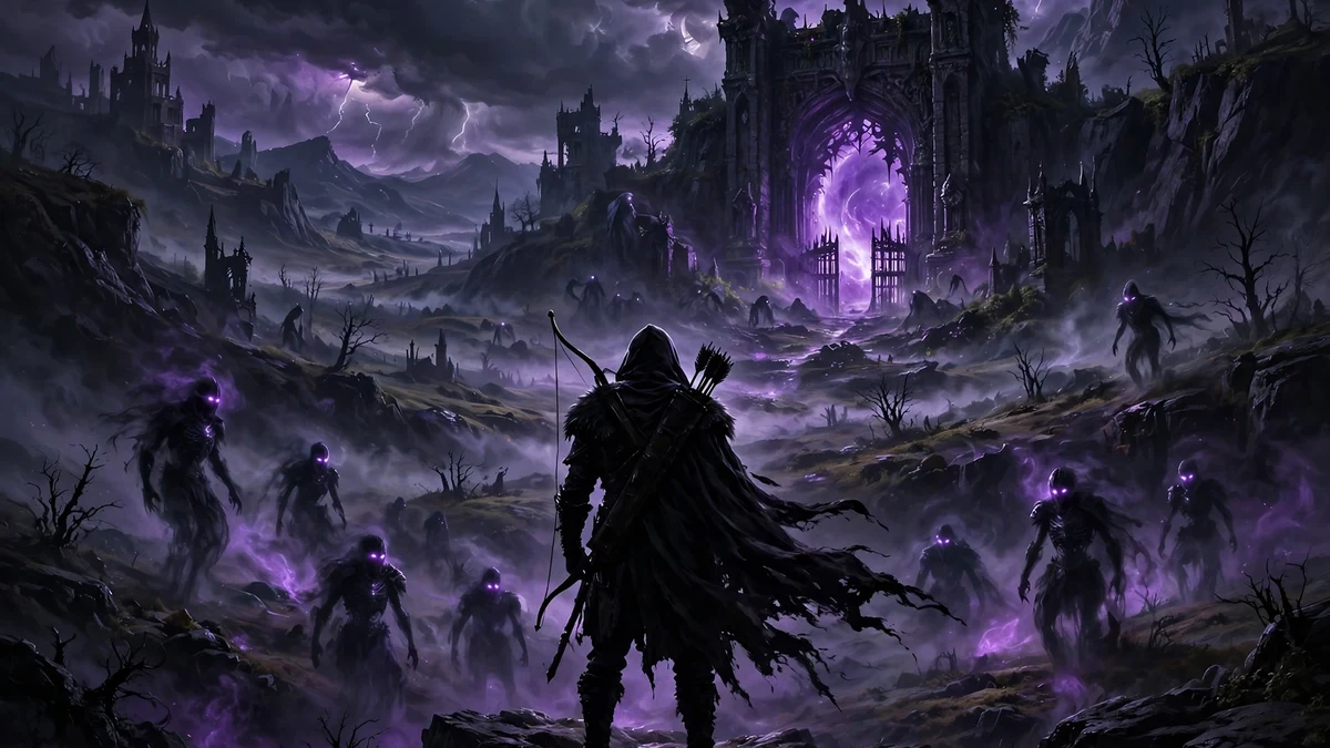 Solo Leveling manhwa guide India — original hooded hunter before a glowing purple dungeon gate, artwork