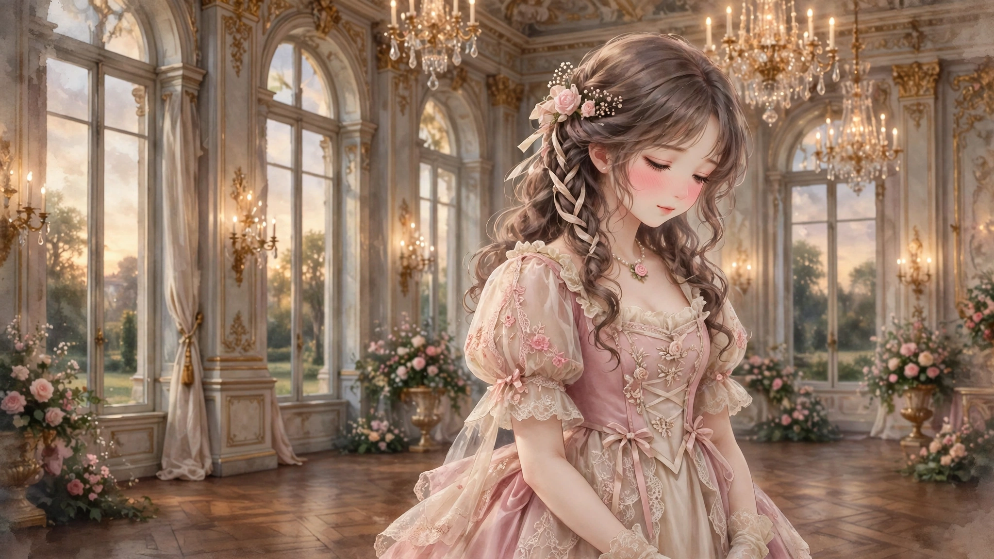 Super Timid Noble Girl Hindi dub guide India — original shy noblewoman in a pink ballroom dress, artwork